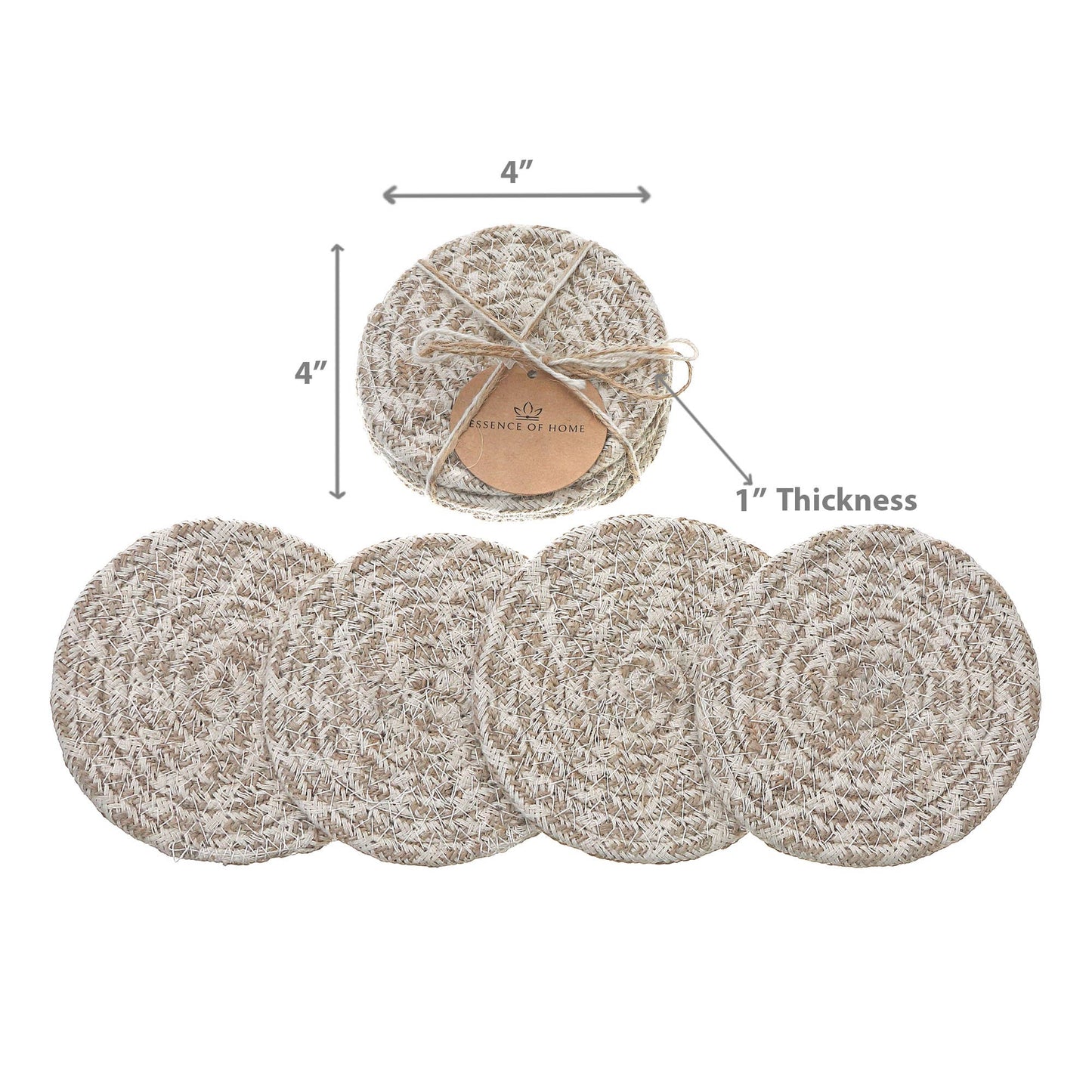 4 Pc Round Wave Braided Coaster