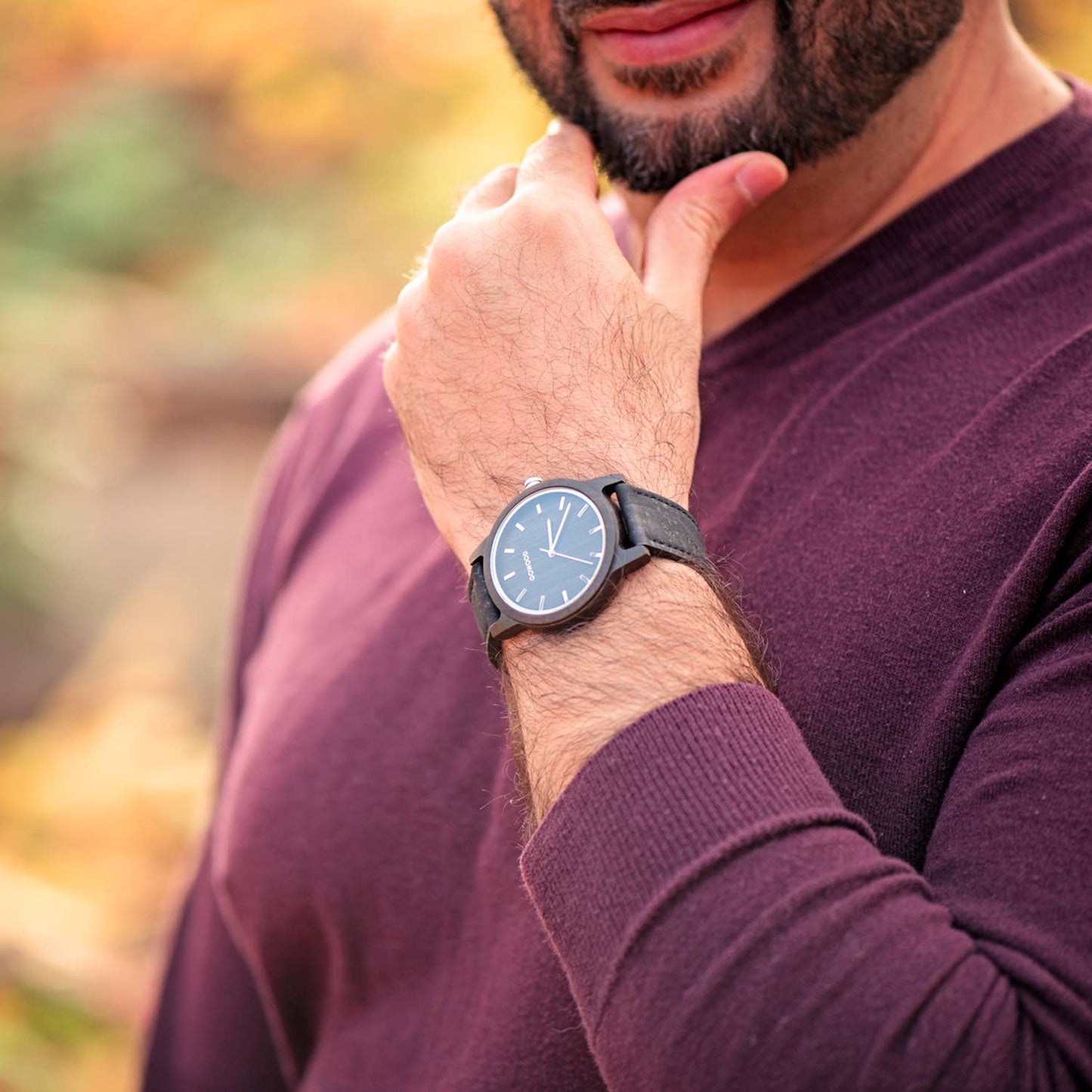 Black sandalwood watch with real cork wristband