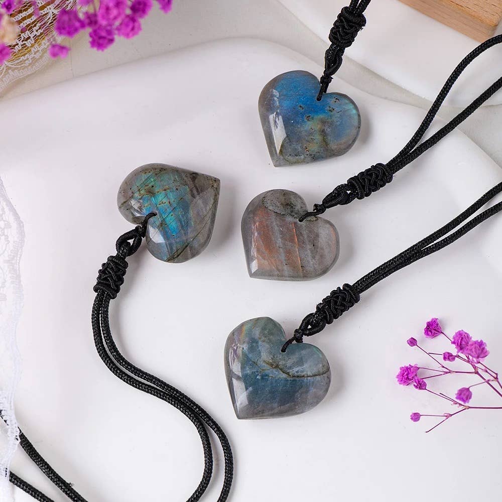 Labradorite Stone Heart Shaped Necklaces
