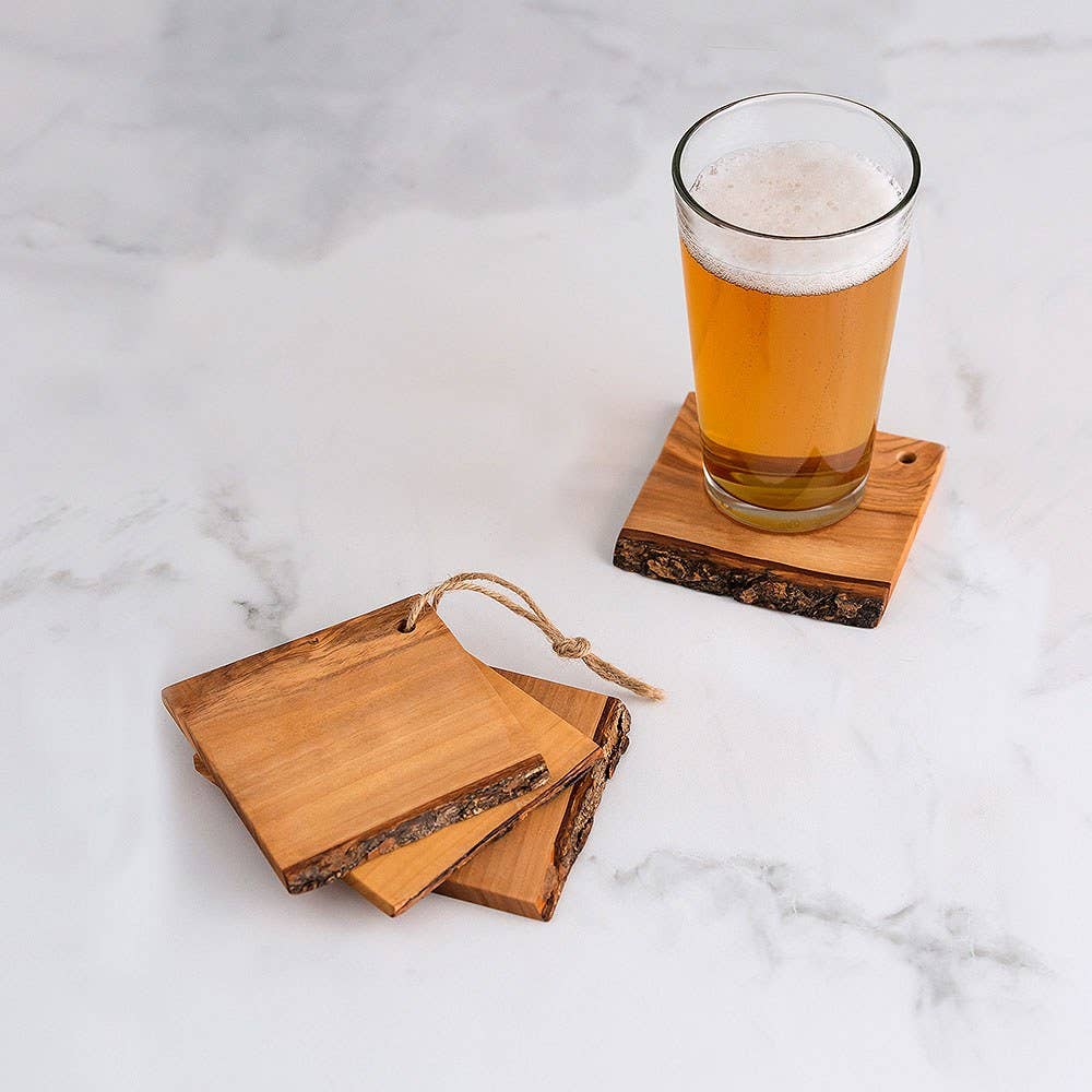 Set of 4 Rustic Wooden Coasters Bar Accessories