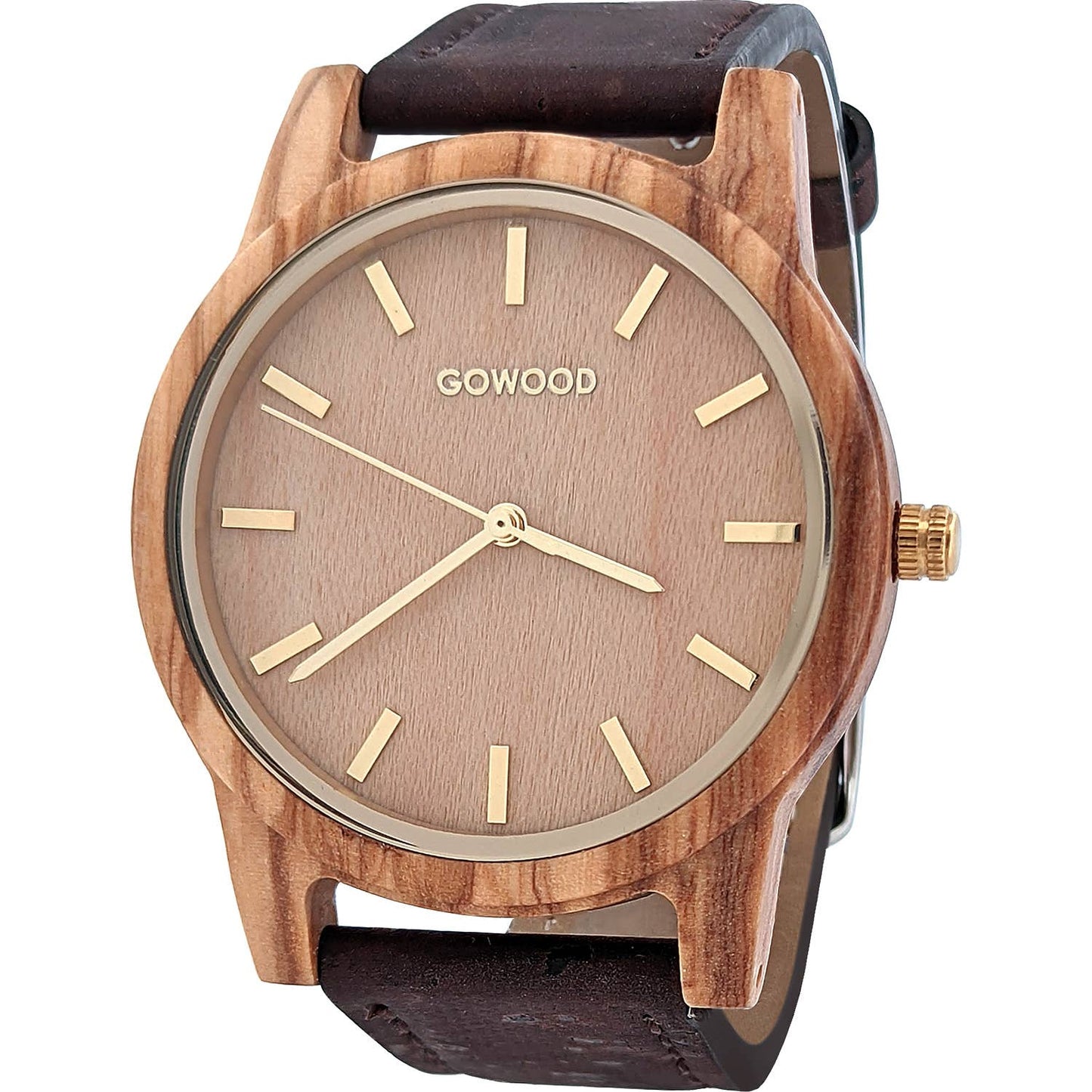 Olive wood watch with real Portuguese brown cork wristband