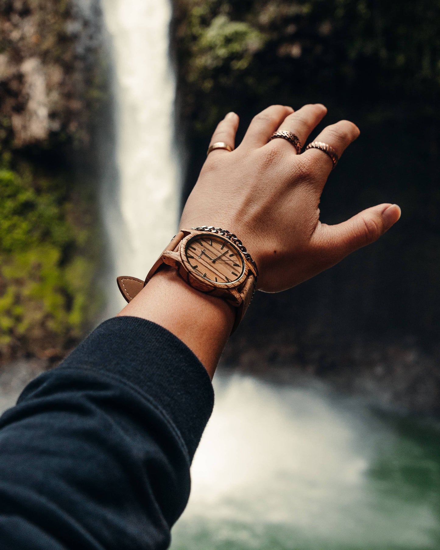 Zebra wood watch with real cork wristband