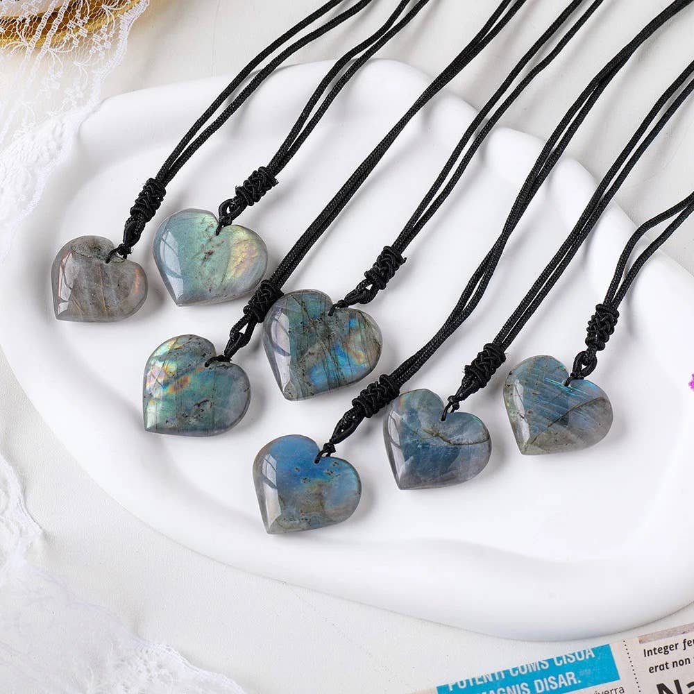 Labradorite Stone Heart Shaped Necklaces