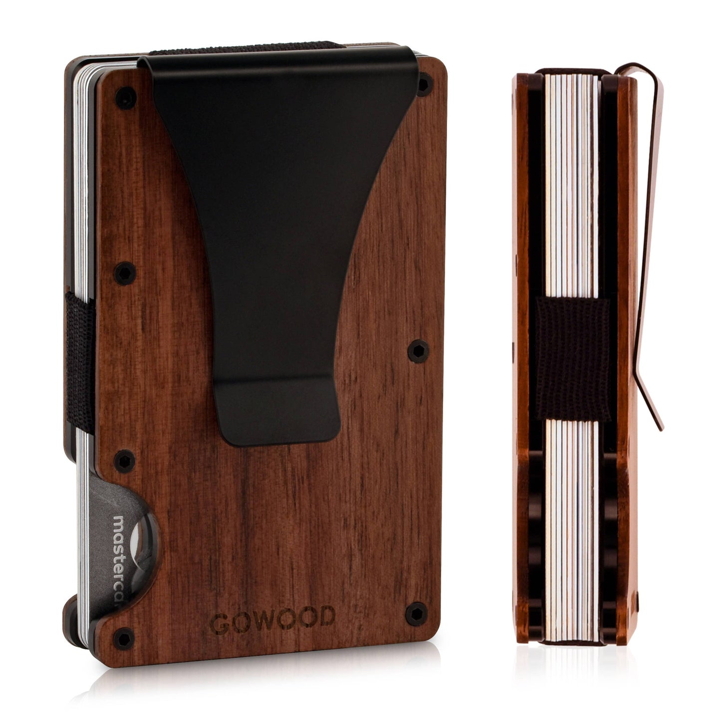 Walnut wood wallet and minimalist cardholder