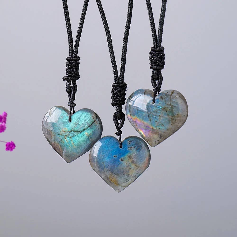 Labradorite Stone Heart Shaped Necklaces