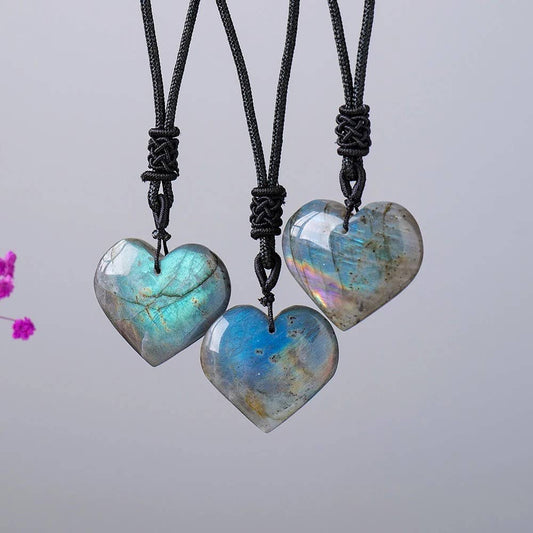 Labradorite Stone Heart Shaped Necklaces
