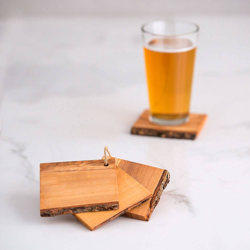 Set of 4 Rustic Wooden Coasters Bar Accessories