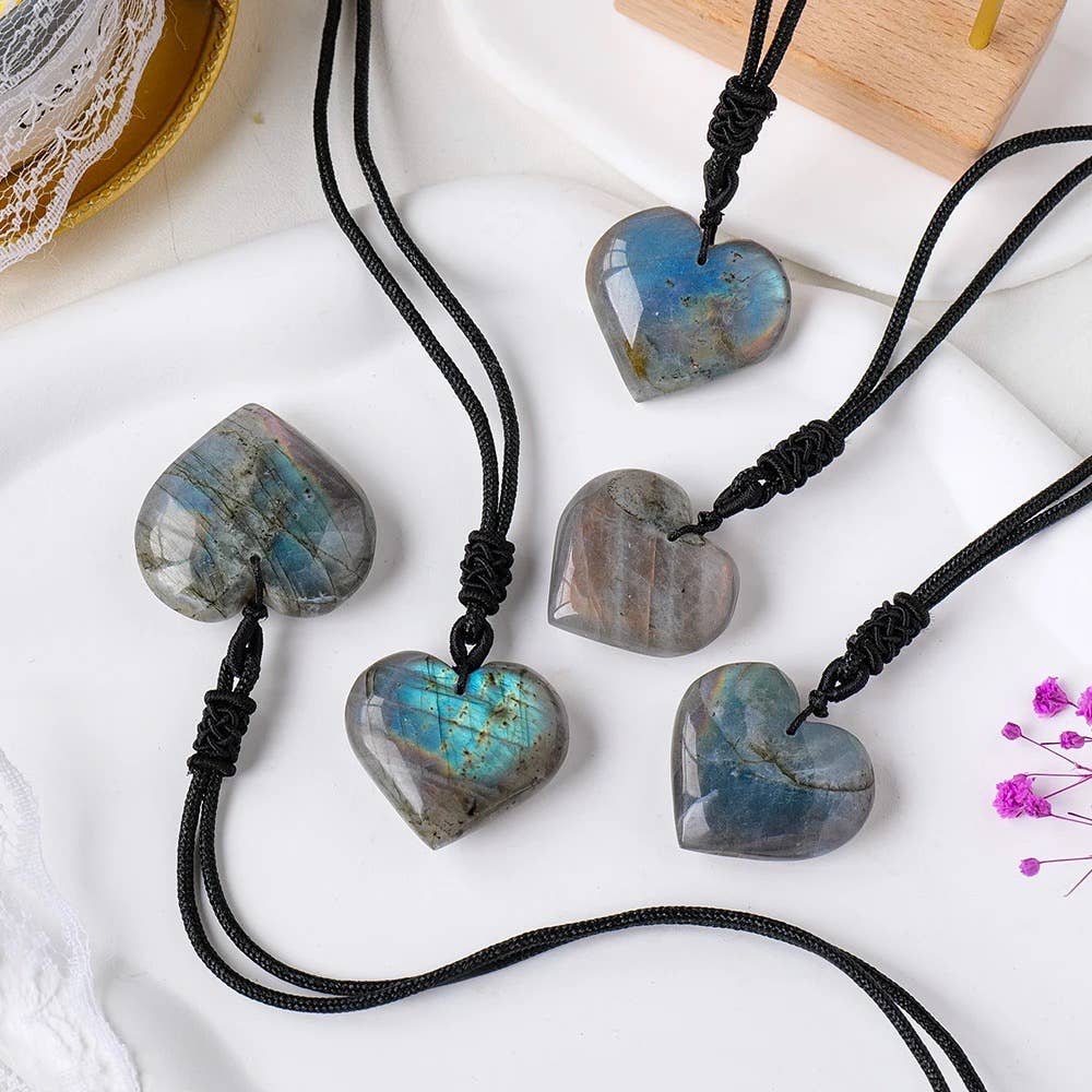 Labradorite Stone Heart Shaped Necklaces