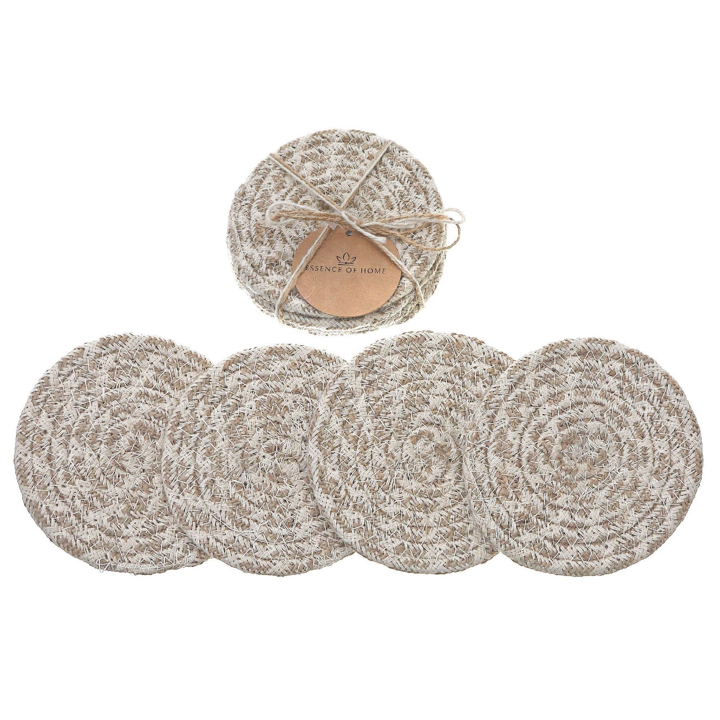 4 Pc Round Wave Braided Coaster