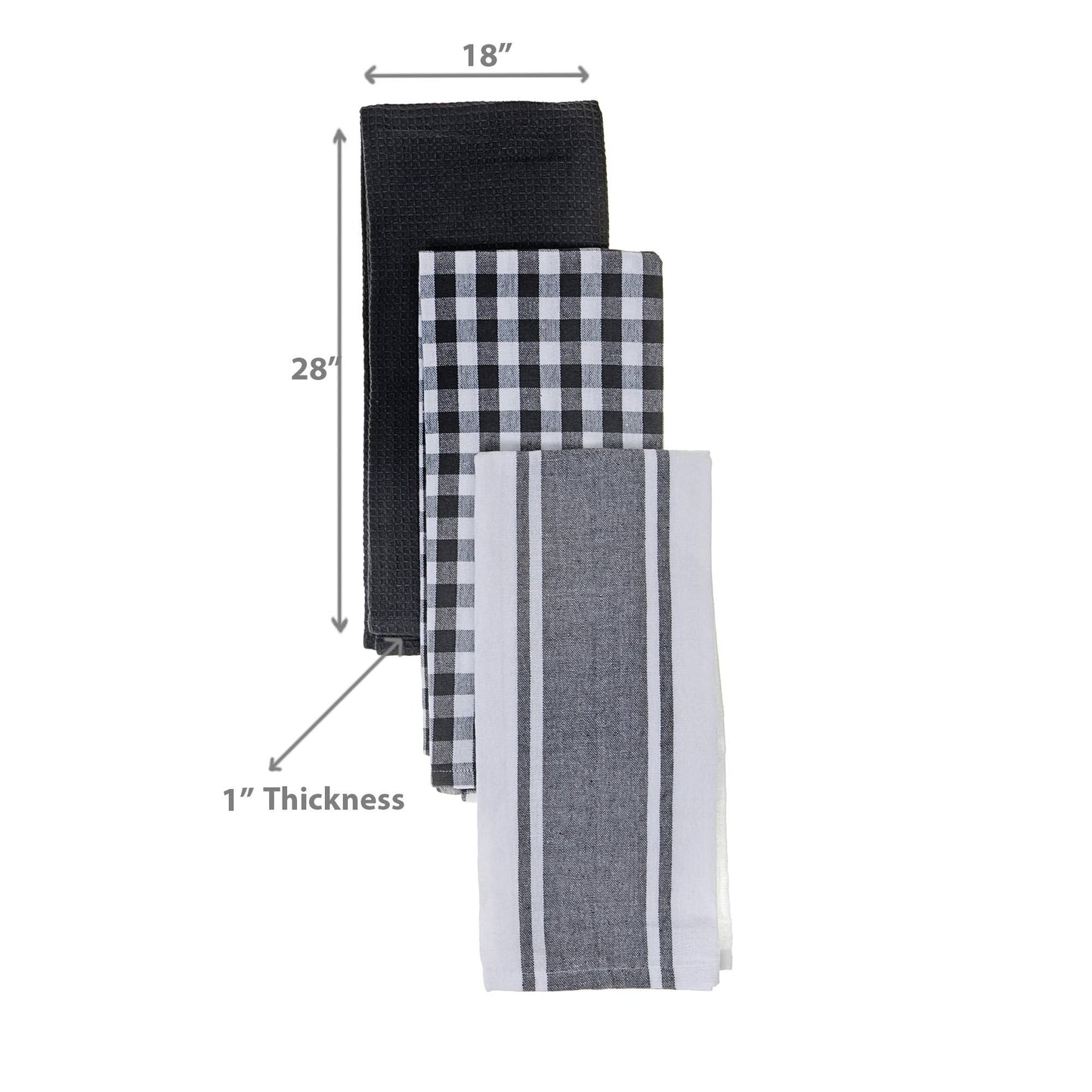 3 Pack Kitchen Towel Set Grey Plaid