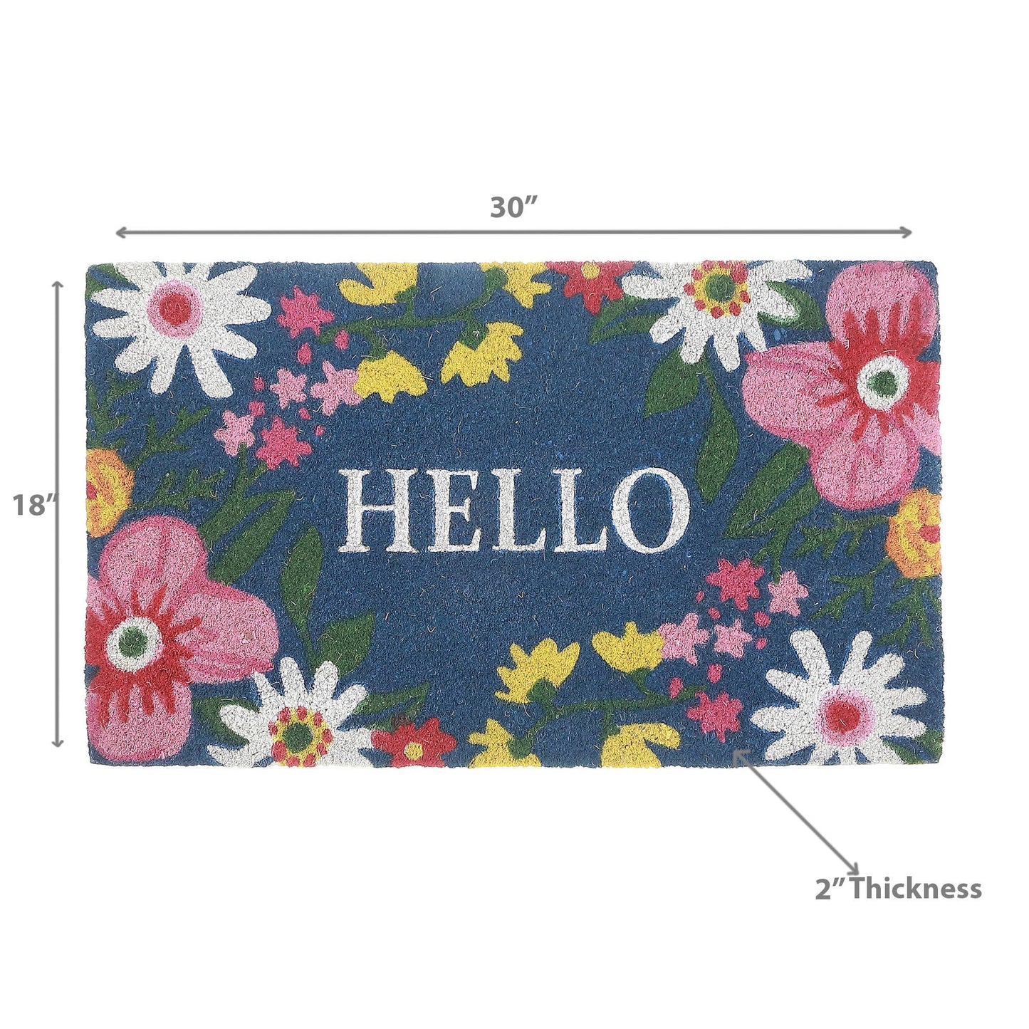 Coir Door Mat Floral Hello