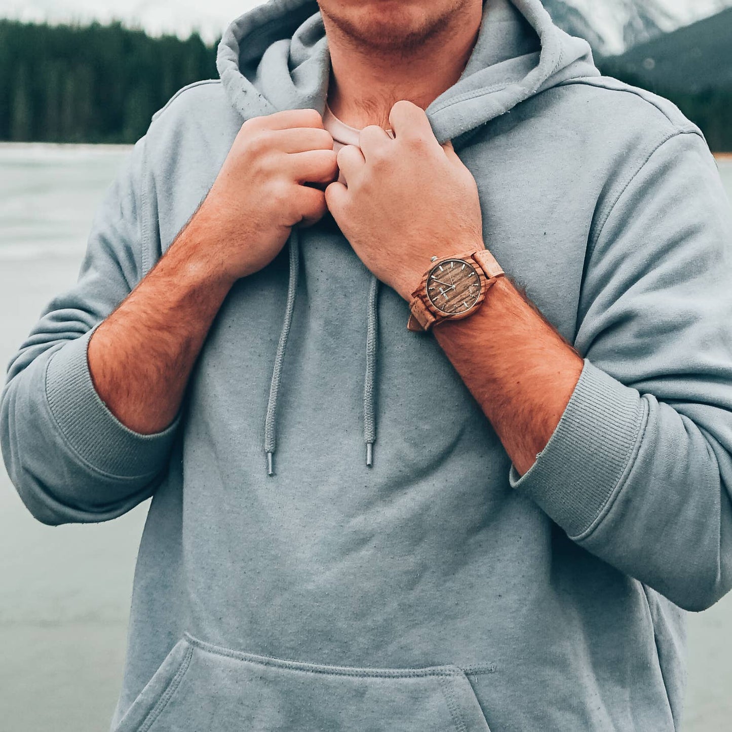 Zebra wood watch with real cork wristband
