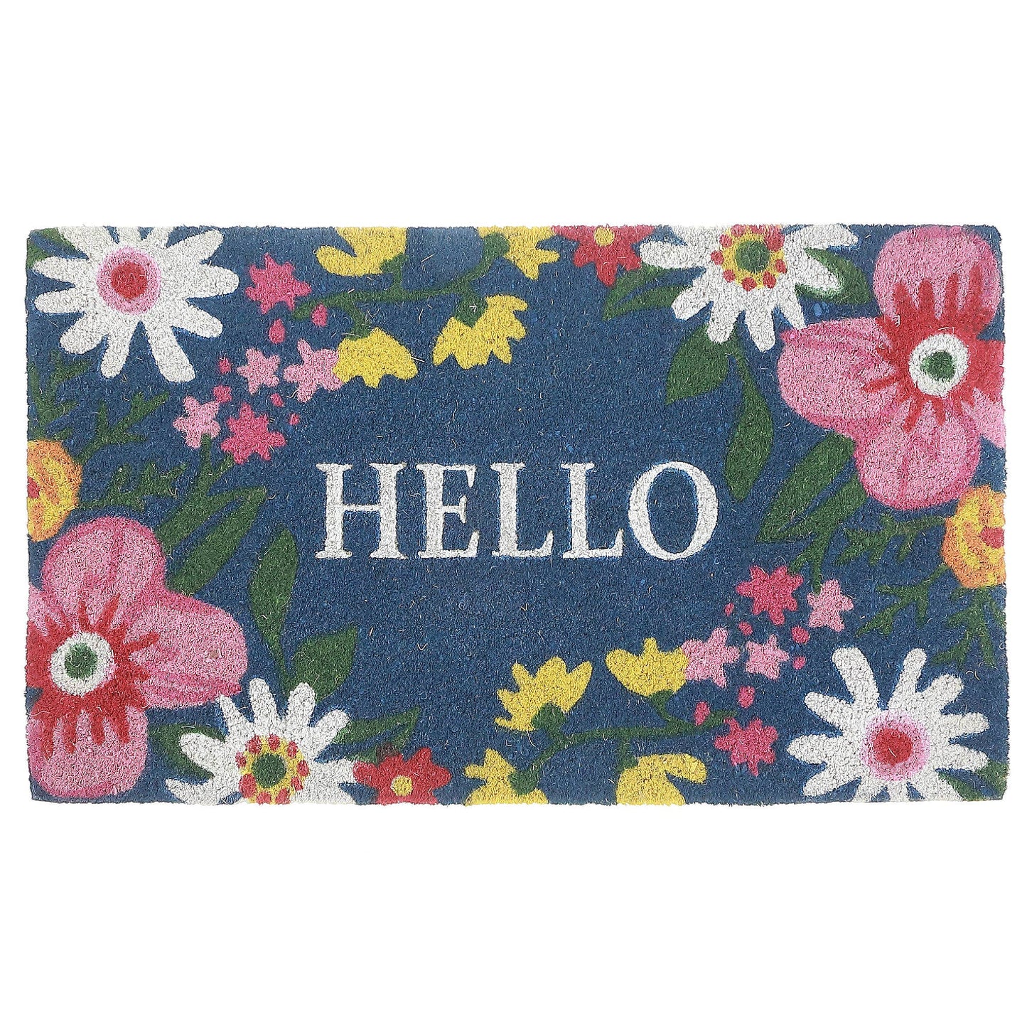 Coir Door Mat Floral Hello
