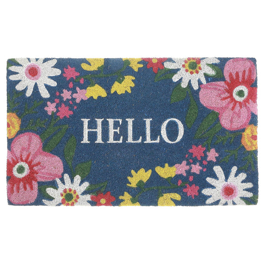 Coir Door Mat Floral Hello
