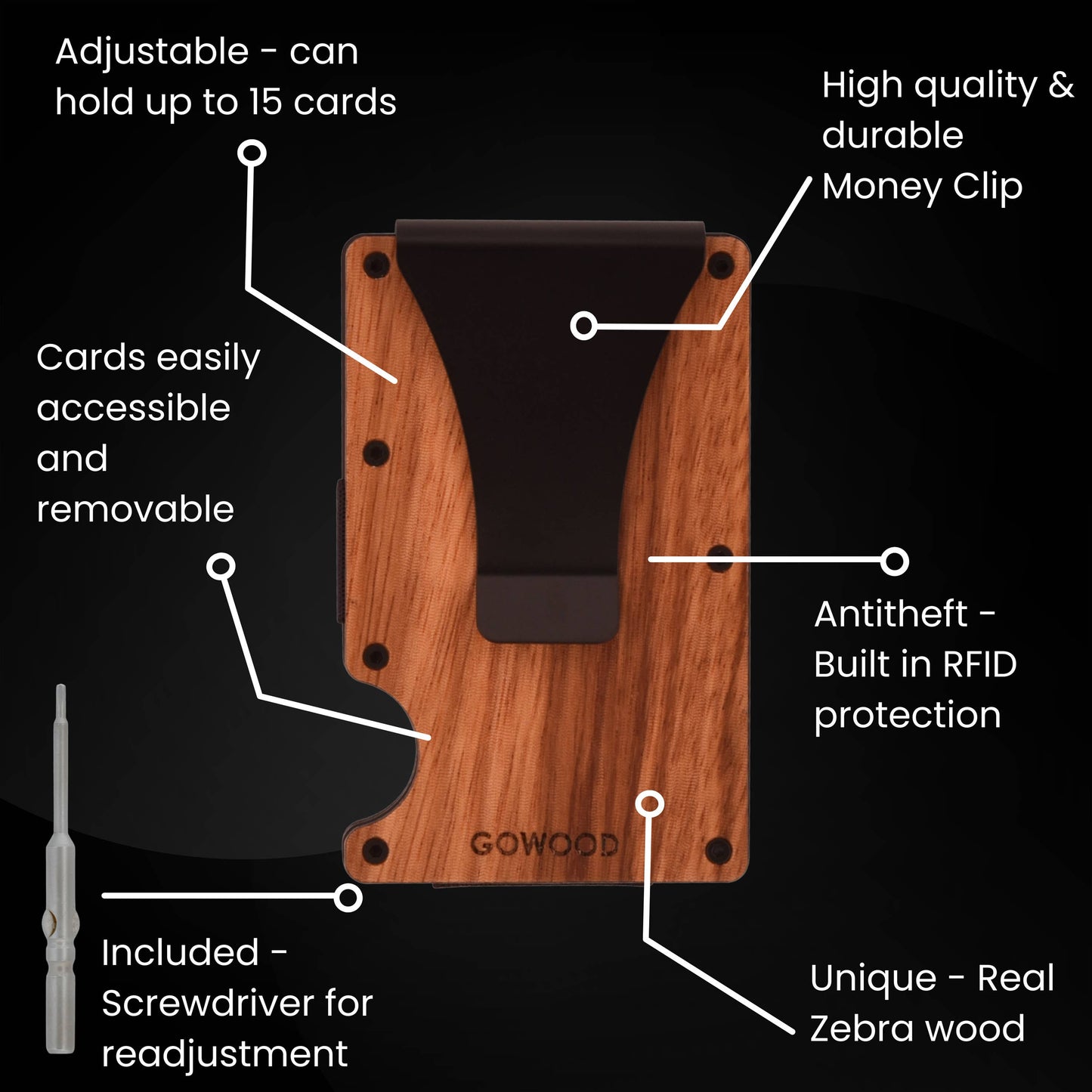 Zebra wood wallet and minimalist cardholder