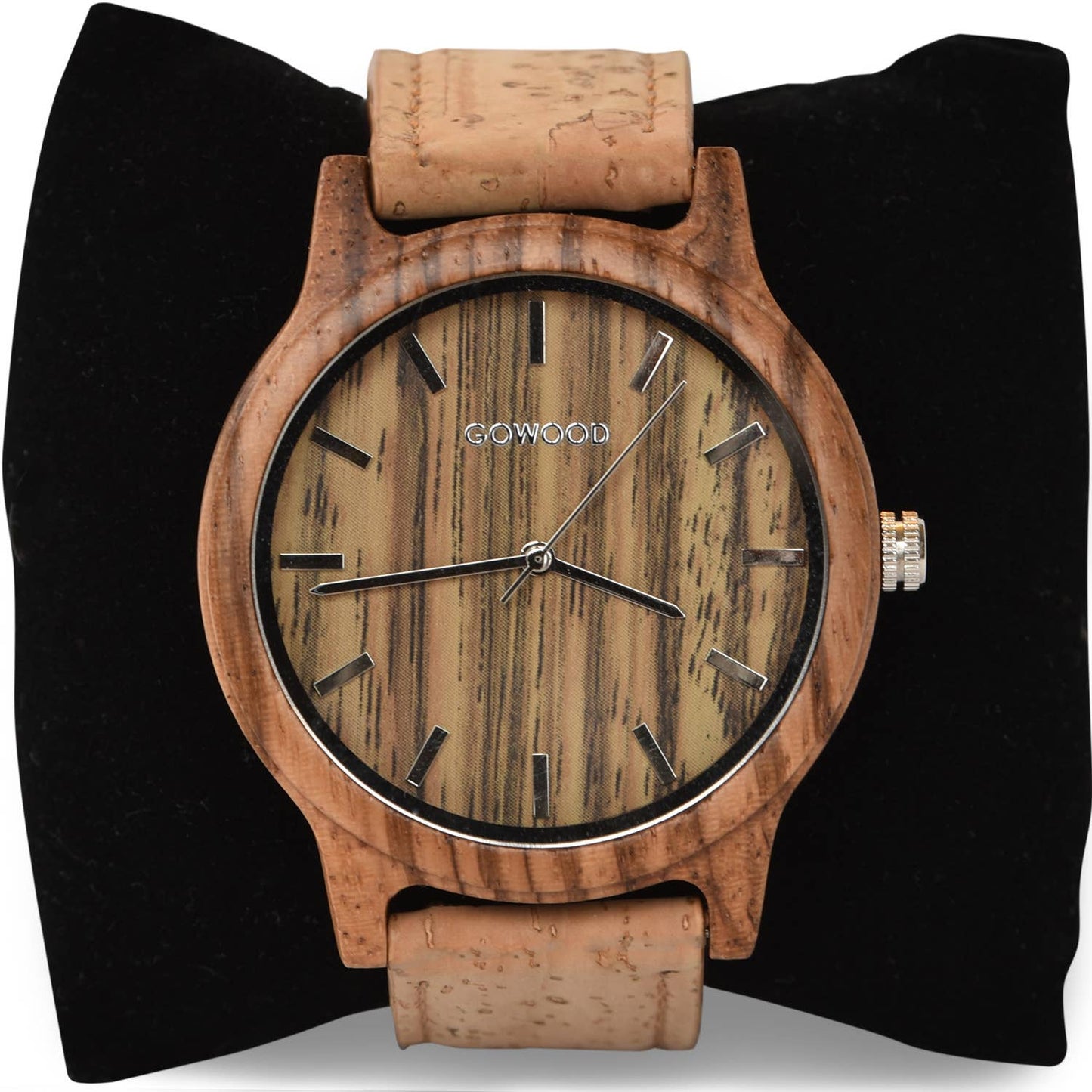 Zebra wood watch with real cork wristband