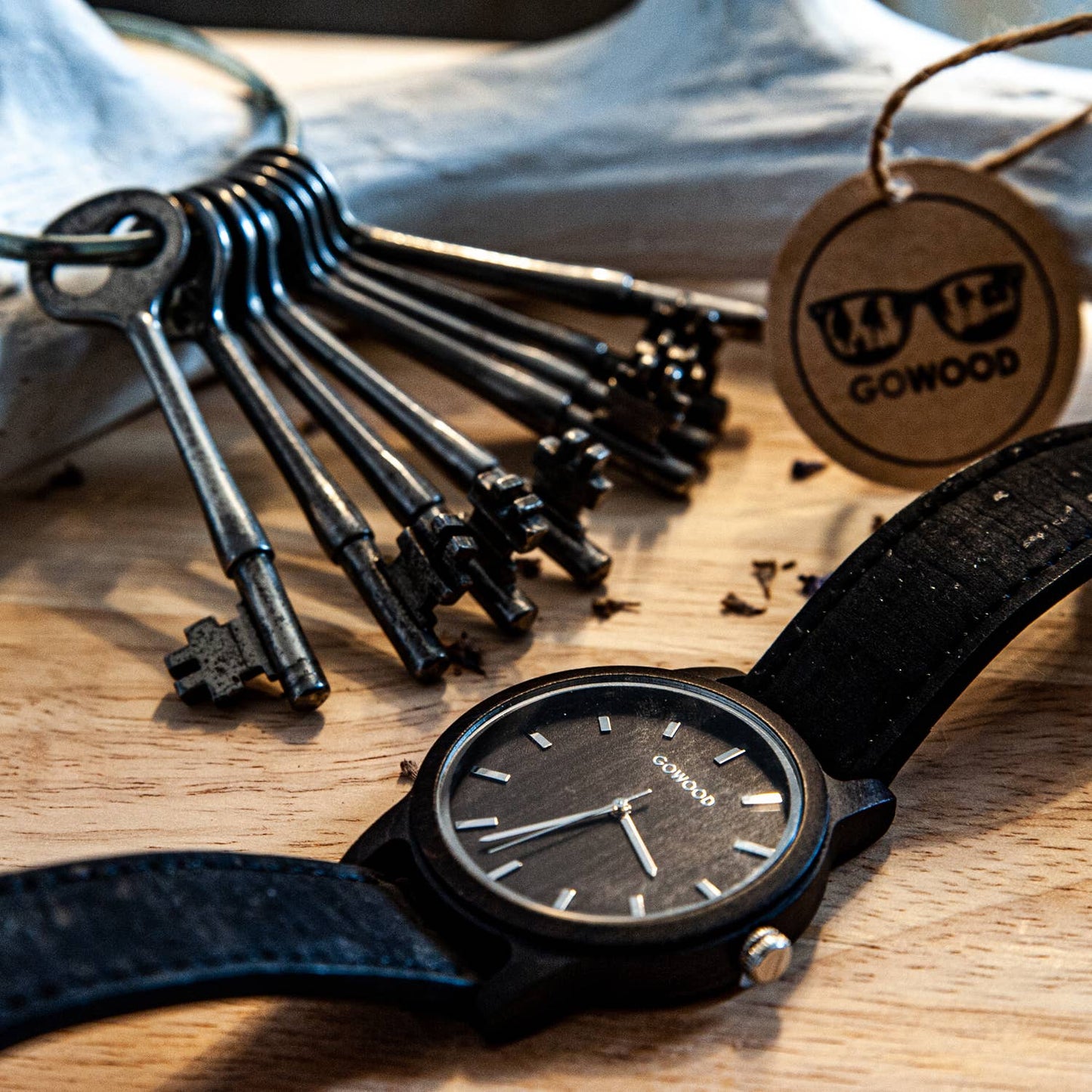 Black sandalwood watch with real cork wristband