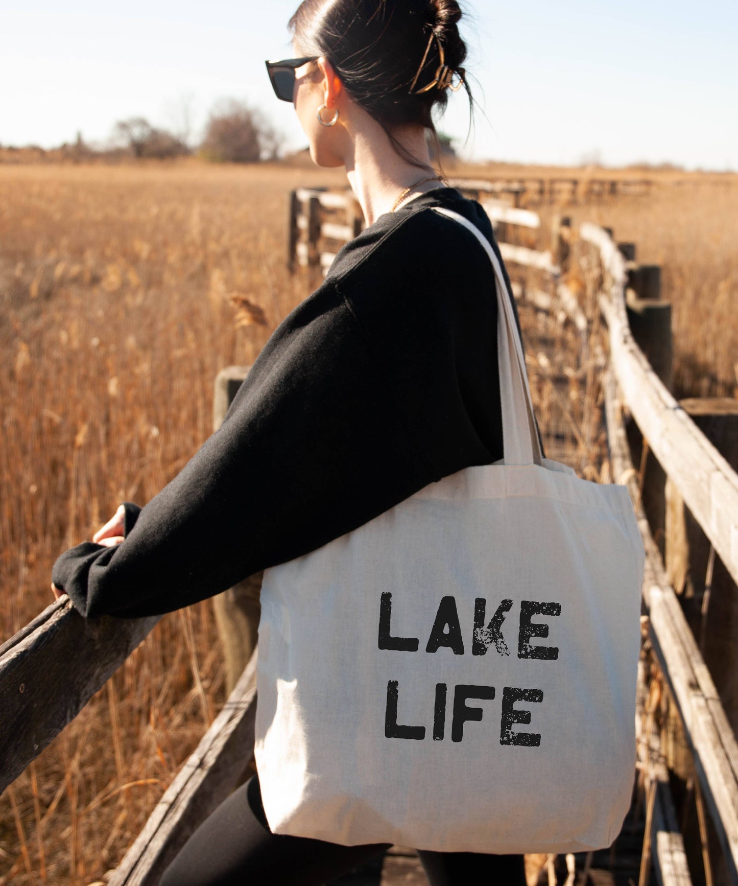 Tote Bag Canvas Lake Life Beach Bags Retro Summer Bag