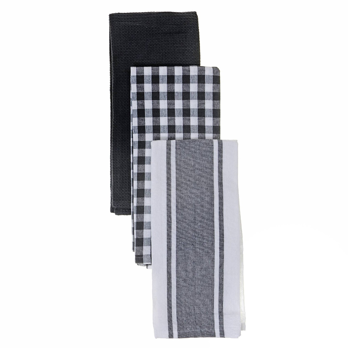 3 Pack Kitchen Towel Set Grey Plaid