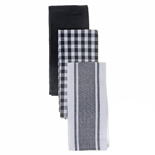 3 Pack Kitchen Towel Set Grey Plaid